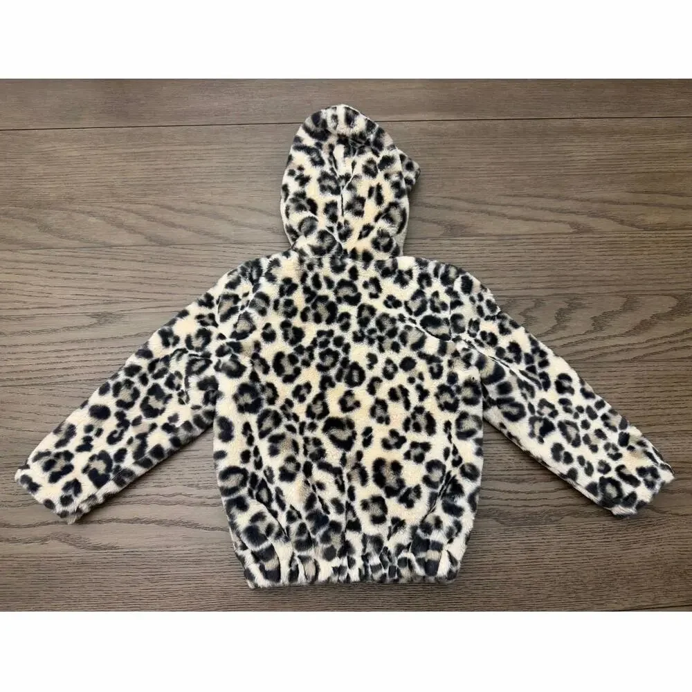 Old Navy Girls XS 5 Leopard Faux Fur Hooded Jacket Coat